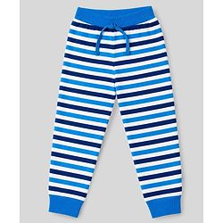 Babyhug Cotton Single Jersey Knit Full Length Striped Lounge Pant with Text & Camouflage Print Pack of 3 - Blue & White