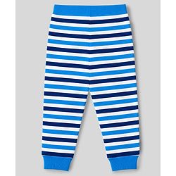 Babyhug Cotton Single Jersey Knit Full Length Striped Lounge Pant with Text & Camouflage Print Pack of 3 - Blue & White