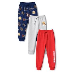 Babyhug 100% Cotton Single Jersey Knit Full Length Lounge Pant With Text & Cartoon Print Pack of 3 - Red