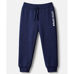 Babyhug Cotton Single Jersey Knit Full Length Lounge Pants with Text Print Pack of 3 - Navy Blue, Orange & Blue