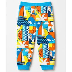 Babyhug Cotton Single Jersey Knit Full Length Lounge Pants with Text Print Pack of 3 - Navy Blue, Orange & Blue