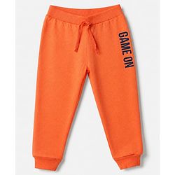 Babyhug Cotton Single Jersey Knit Full Length Lounge Pants with Text Print Pack of 3 - Navy Blue, Orange & Blue