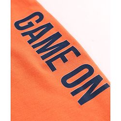 Babyhug Cotton Single Jersey Knit Full Length Lounge Pants with Text Print Pack of 3 - Navy Blue, Orange & Blue