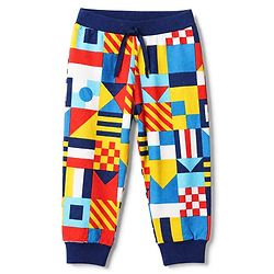 Babyhug Cotton Single Jersey Knit Full Length Lounge Pants with Abstract Print Pack Of 3 - Red, Navy Blue