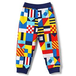 Babyhug Cotton Single Jersey Knit Full Length Lounge Pants with Abstract Print Pack Of 3 - Red, Navy Blue