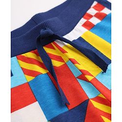 Babyhug Cotton Single Jersey Knit Full Length Lounge Pants with Abstract Print Pack Of 3 - Red, Navy Blue