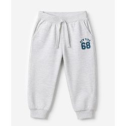 Babyhug Cotton Single Jersey Knit Jogger Fit Full Length Lounge Pant with New York 68 Print Pack of 3 in Navy Blue Grey Olive Green