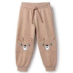 Babyhug Cotton Jersey Knit Jogger Fit Full Length Lounge Pant With Bear Print & Ear Applique in Brown