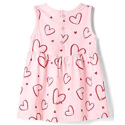 Babyhug 100% Cotton Single Jersey Knit Half Sleeves Frocks with Heart Print & Patch Pack of 2 - Red & Pink