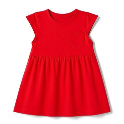 Babyhug 100% Cotton Single Jersey Knit Half Sleeves Frocks with Heart Print & Patch Pack of 2 - Red & Pink