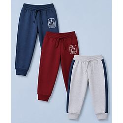Babyhug Single Jersey Knit Full Length Jogger Lounge Pant and Landscape Print Pack of 3 In Blue Grey Maroon