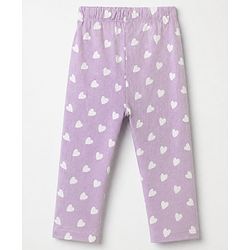 Babyhug 100% Cotton Knit Full Sleeves Co-Ords Top & Pyjama Night Suit with Heart Print - Lavender