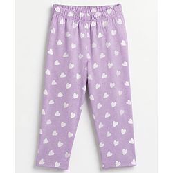 Babyhug 100% Cotton Knit Full Sleeves Co-Ords Top & Pyjama Night Suit with Heart Print - Lavender