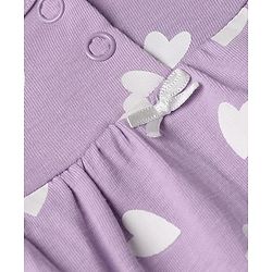 Babyhug 100% Cotton Knit Full Sleeves Co-Ords Top & Pyjama Night Suit with Heart Print - Lavender