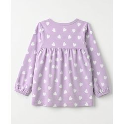 Babyhug 100% Cotton Knit Full Sleeves Co-Ords Top & Pyjama Night Suit with Heart Print - Lavender