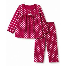 Babyhug 100% Cotton Knit Full Sleeves Co-Ords T-Shirt & Pyjama Night Suit with Polka Dots Print - Red