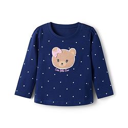 Babyhug 100% Cotton Knit Full Sleeves Polka Dots Printed T-Shirt & Pyjama Night Suit with Bear Patch - Navy Blue