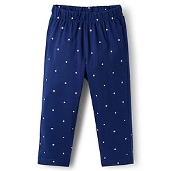 Babyhug 100% Cotton Knit Full Sleeves Polka Dots Printed T-Shirt & Pyjama Night Suit with Bear Patch - Navy Blue