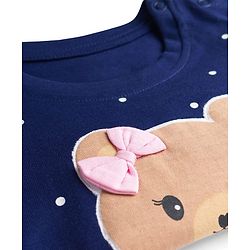 Babyhug 100% Cotton Knit Full Sleeves Polka Dots Printed T-Shirt & Pyjama Night Suit with Bear Patch - Navy Blue