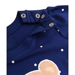 Babyhug 100% Cotton Knit Full Sleeves Polka Dots Printed T-Shirt & Pyjama Night Suit with Bear Patch - Navy Blue