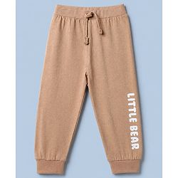 Babyhug 100% Cotton Single Jersey Knit Full Length Lounge Pant With Bear & Text Print Pack of 2 - Brown Cream