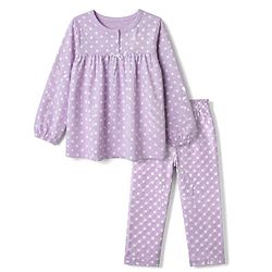 Babyhug 100% Cotton Knit Full Sleeves Co-Ords Top & Pyjama Night Suit with Polka Dots Print - Lavender