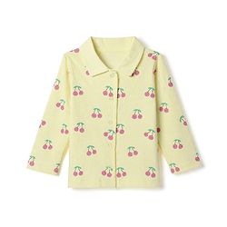 Babyhug 100% Cotton Knit Full Sleeves Co-Ords Shirt & Pyjama Night Suit with Cherry Print - Yellow