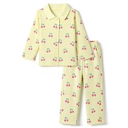 Babyhug 100% Cotton Knit Full Sleeves Co-Ords Shirt & Pyjama Night Suit with Cherry Print - Yellow