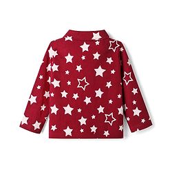 Babyhug Cotton Knit Full Sleeves Front open Co-ord Shirt & Pyjama Night Suit with Star Print in Red
