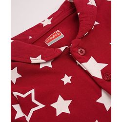 Babyhug Cotton Knit Full Sleeves Front open Co-ord Shirt & Pyjama Night Suit with Star Print in Red