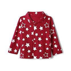 Babyhug Cotton Knit Full Sleeves Front open Co-ord Shirt & Pyjama Night Suit with Star Print in Red