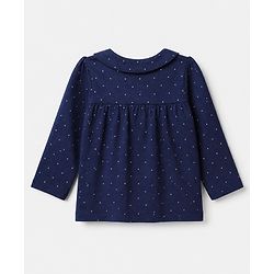 Babyhug Cotton Knit Full Sleeves Front Open Co-ord Shirt & Pajama Night Suit with My Cute Little Home Kitten & Polka Dots Print - Navy Blue