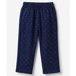Babyhug Cotton Knit Full Sleeves Front Open Co-ord Shirt & Pajama Night Suit with My Cute Little Home Kitten & Polka Dots Print - Navy Blue