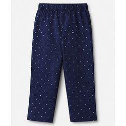 Babyhug Cotton Knit Full Sleeves Front Open Co-ord Shirt & Pajama Night Suit with My Cute Little Home Kitten & Polka Dots Print - Navy Blue