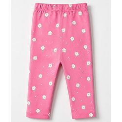 Babyhug 100% Cotton Knit Full Sleeves Co-Ords Top & Pyjama Night Suit with Floral Print -Dark Pink