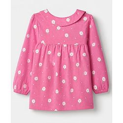 Babyhug 100% Cotton Knit Full Sleeves Co-Ords Top & Pyjama Night Suit with Floral Print -Dark Pink
