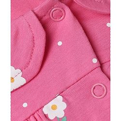 Babyhug 100% Cotton Knit Full Sleeves Co-Ords Top & Pyjama Night Suit with Floral Print -Dark Pink