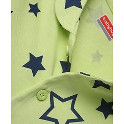Babyhug Cotton Knit Full Sleeves Front open Co-ord Shirt & Pyjama Night Suit with Star Print in Green
