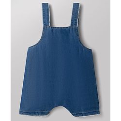 ToffyHouse 100% Cotton Interlock Knit Half Sleeves T-Shirt & Dungaree with Floral Print & Bunny Embroidered - Navy Blue & White