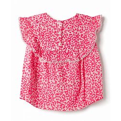 Babyhug Cotton Woven Sleeveless Printed Co-Ords Top & Palazzo Set - Neon Pink