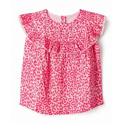 Babyhug Cotton Woven Sleeveless Printed Co-Ords Top & Palazzo Set - Neon Pink