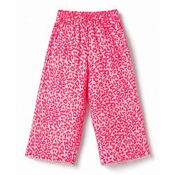 Babyhug Cotton Woven Sleeveless Printed Co-Ords Top & Palazzo Set - Neon Pink