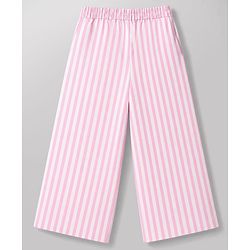 Babyhug Cotton Woven Frill Sleeves Co-Ords Top & Culottes Set with Stripes - Pink