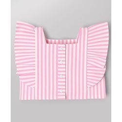 Babyhug Cotton Woven Frill Sleeves Co-Ords Top & Culottes Set with Stripes - Pink