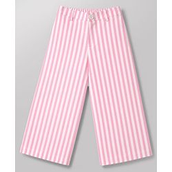 Babyhug Cotton Woven Frill Sleeves Co-Ords Top & Culottes Set with Stripes - Pink