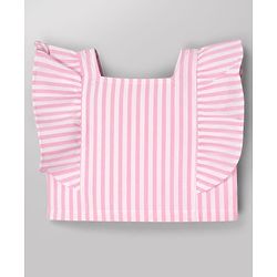 Babyhug Cotton Woven Frill Sleeves Co-Ords Top & Culottes Set with Stripes - Pink