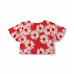 Babyhug Cotton Woven Half Sleeves Co-Ords Top & Culottes Set with Floral Print & Belt - Red