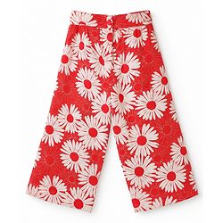 Babyhug Cotton Woven Half Sleeves Co-Ords Top & Culottes Set with Floral Print & Belt - Red