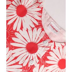 Babyhug Cotton Woven Half Sleeves Co-Ords Top & Culottes Set with Floral Print & Belt - Red