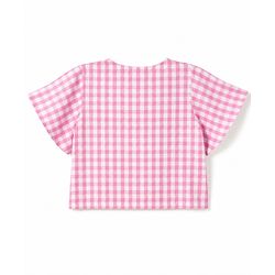 Babyhug Cotton Woven Half Sleeves Co-Ords Top & Culottes Set with Check & Belt - Pink